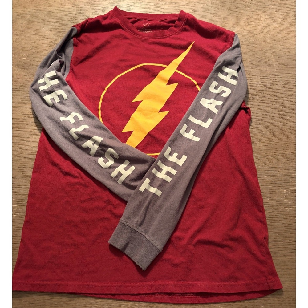 DC Comics The Flash Graphic Raglan Long Sleeve Shirt Red Grey Mens Small